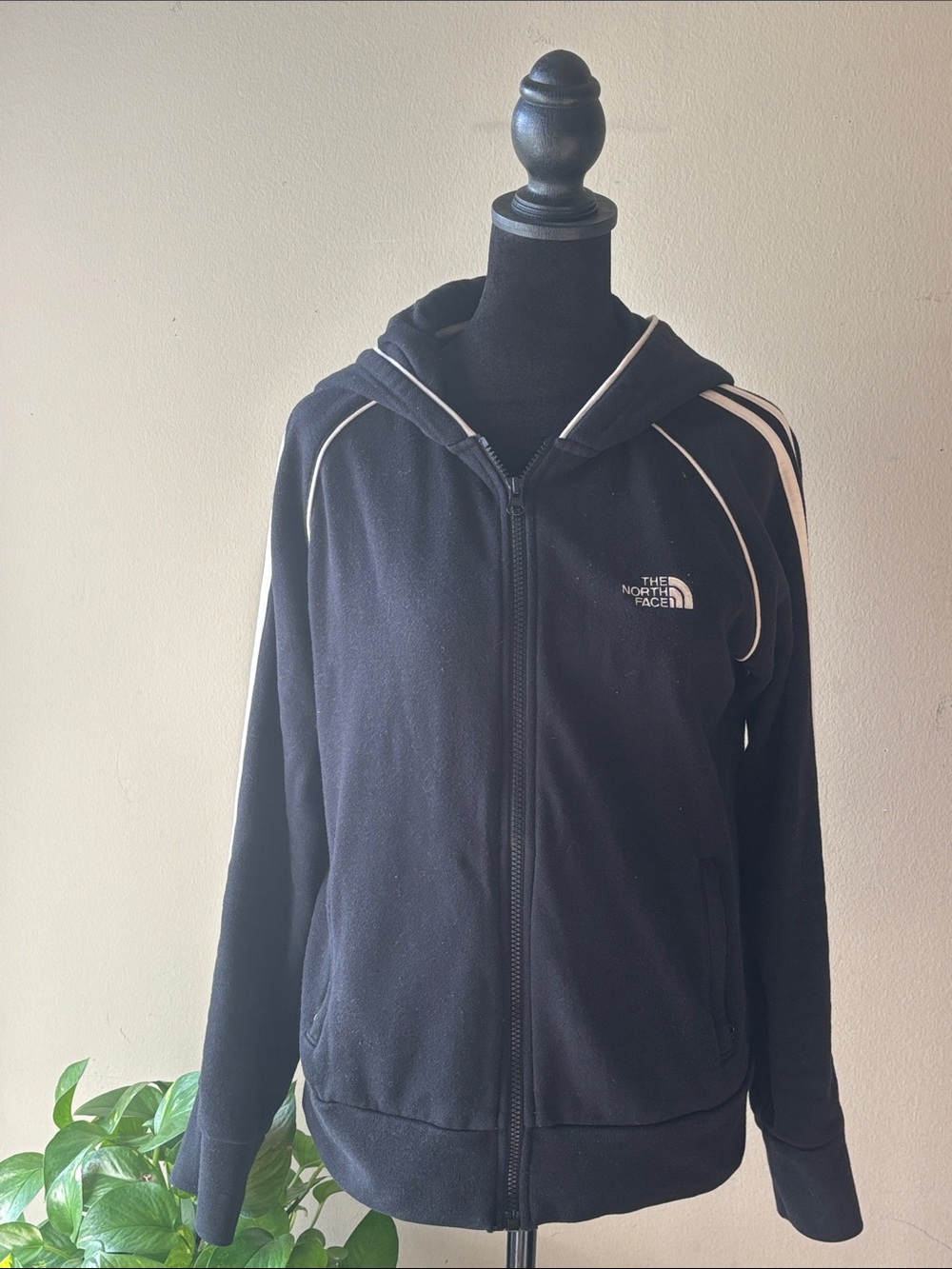 The North Face Black Zip Hooded Jacket with White Trim